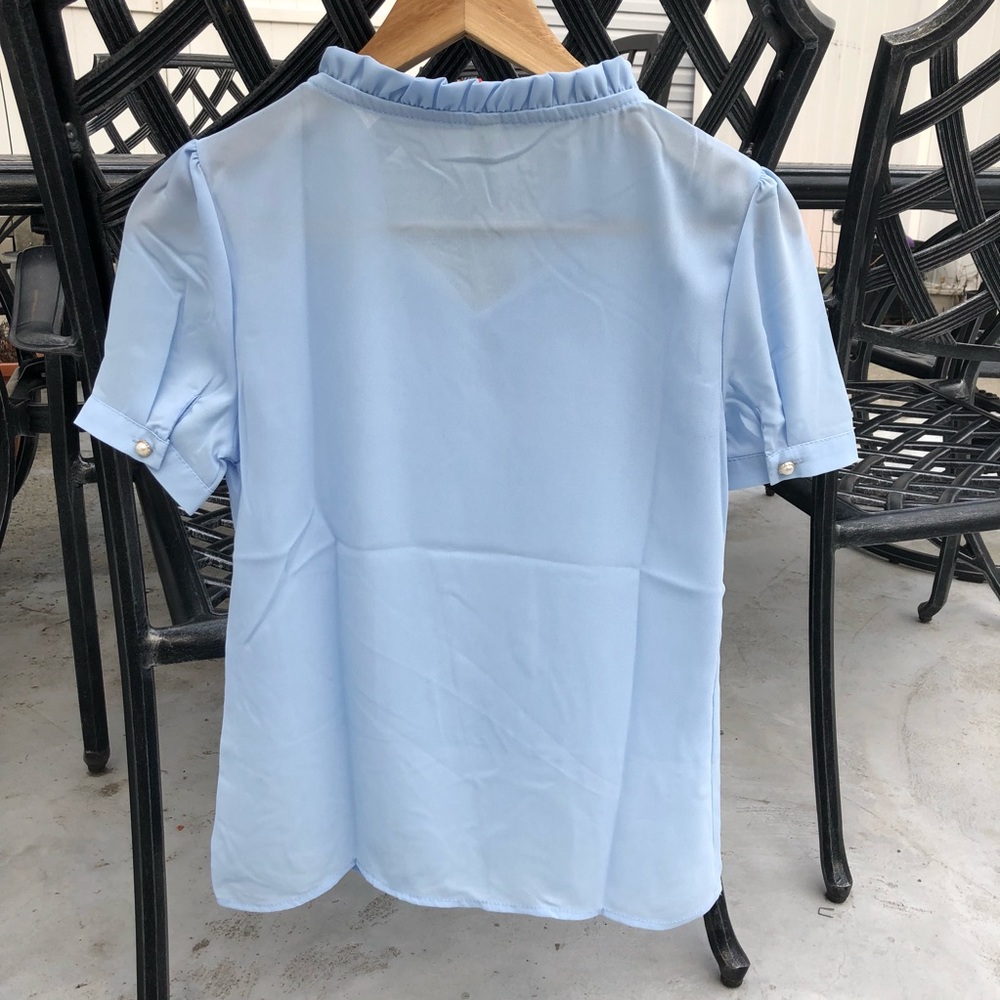 🛍NEW Women’s Blue Short Sleeve Chiffon Blouse - Picture 6 of 6